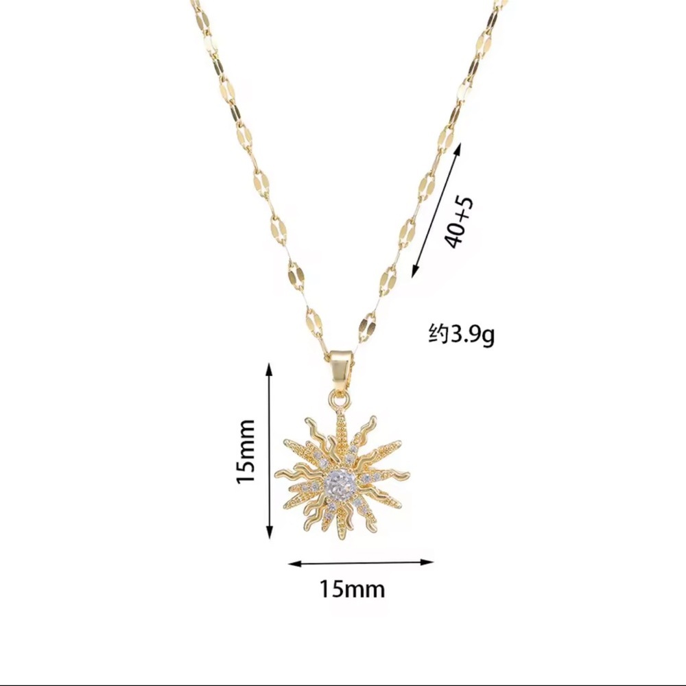 Flower Pendant Stainless Steel Necklaces Antique Gold 18K Gold Rotating - Picture 2 of 6